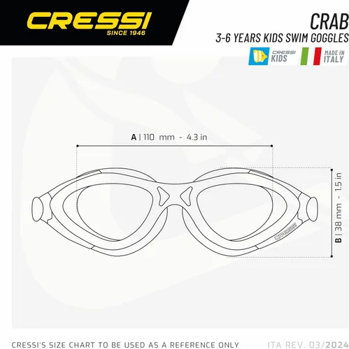 Vista 5 de Cressi Gafas de natación de silicona para niños de 3, 4, 5, 6, 7 CRAB fabricado en Italia por calidad desde 1946 Azul Translucent