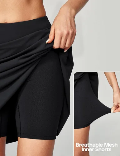 Vista 3 de Ewedoos Falda pantalón hasta la rodilla para mujer con 3 bolsillos, cintura alta, 20 pulgadas, falda de golf para mujer, falda de tenis atlética