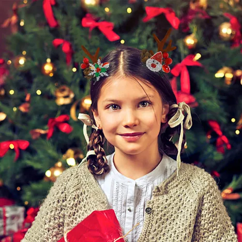 Vista 3 de 2 pares de pinzas para el cabello de Navidad, cuernos de reno, horquillas de Navidad, cuernos de ciervo, orejas de cocodrilo, accesorios