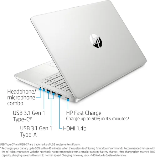 Vista 5 de HP Laptop HD de 14", Intel Core i5-1035G1, gráficos Intel UHD, 8 GB SDRAM, SSD de 256 GB, plata natural, Windows 10