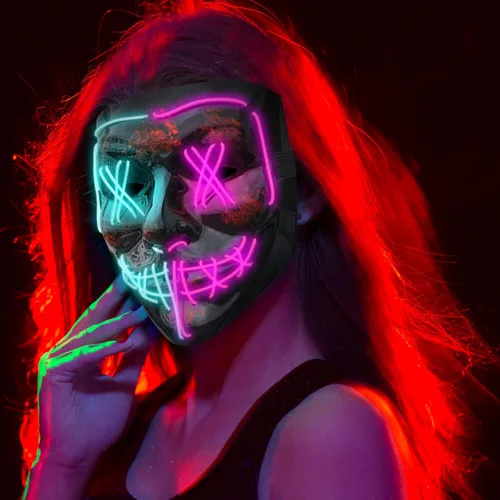 Vista 7 de Tmacoski Máscara de Halloween EL fría con luz que brilla y aterradora máscara de Purga de Halloween para mujeres, hombres y niños