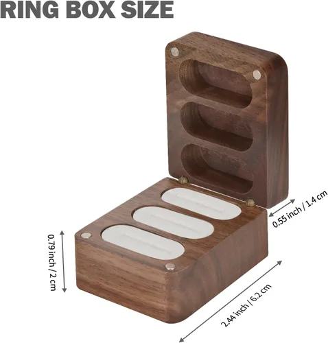 Vista 2 de LETURE Caja de terciopelo de madera con 3 ranuras, caja de madera personalizada para compromiso, boda, cumpleaños, día de San Valentín