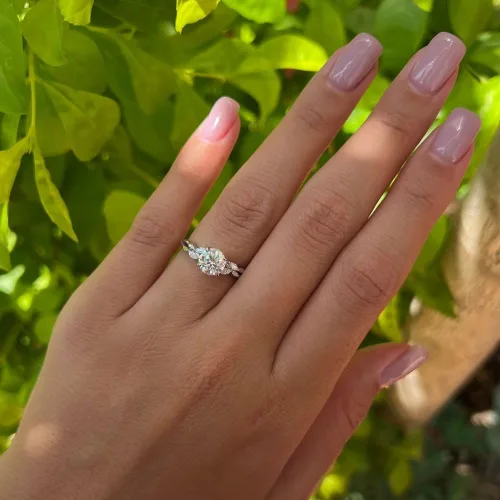 Vista 3 de Ssjewel Nature Inspire - Anillo solitario de hoja de circonita cúbica para mujer, chapado en oro de 14 quilates, plata de ley 925, hecho a mano