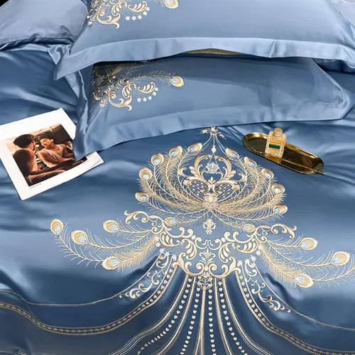 Vista 4 de QQXX Juego de funda de edredón bordado de lujo, juego de ropa de cama de seda jacquard, acogedor juego de funda de edredón de microfibra