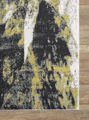Vista 3 de Abani Laguna Collection - Alfombra turca abstracta contemporánea, alfombra rectangular moderna de 3 x 5 pies, color gris y amarillo