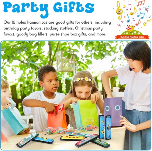 Vista 6 de 30 armónicas para niños, armónicas de 16 agujeros, instrumento musical, juguete de regalo, regalo de dibujos animados de doble fila, regalos