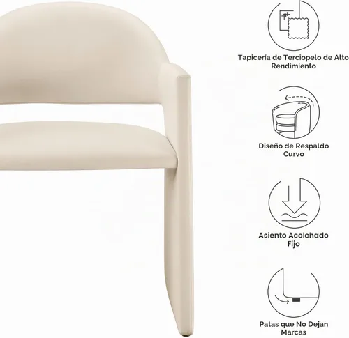 Vista 3 de Modway Talia Performance - Sillón de comedor de terciopelo en alabastro, moderna silla de comedor curvada con respaldo abierto, silla de barril