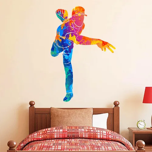 Vista 5 de Calcomanías coloridas para pared de jugador de béisbol, calcomanías temáticas deportivas para niños, adolescentes, habitación, sala