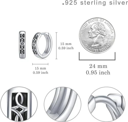 Vista 6 de Viking Hoop Earrings 925 Sterling Silver Viking Earrings for Men Small Huggie Hoop Earrings Jewelry Gift for Women Men