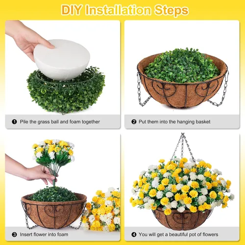 Vista 6 de Cesta de flores artificiales colgantes para decoración de primavera al aire libre, flores falsas de seda resistentes a los rayos UV, margaritas
