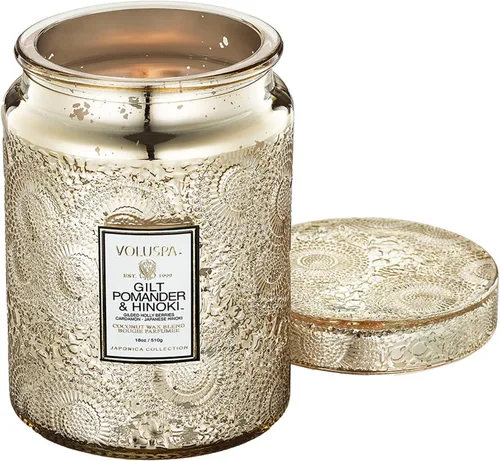 Vista 15 de Vela en frasco de vidrio grande de enebro francés y lavanda, 100 horas, 16 oz, Voluspa Coconut Wax Blend in Decorative Glass, Clean Even Burn, USA