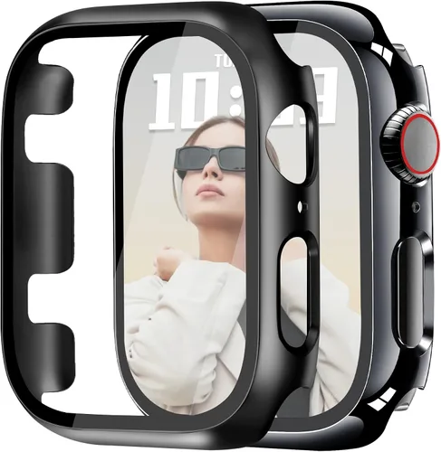 Vista 26 de JR.DM - Juego de 2 fundas de policarbonato duro de 38 mm con protector de pantalla de vidrio templado HD para Apple Watch Series 3/2/1, protector