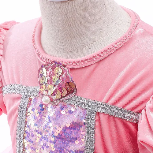 Vista 4 de 0-1NITIATION Disfraz de princesa rosa de Halloween para niñas, disfraz de Cenicienta, vestido de sirena para cumpleaños