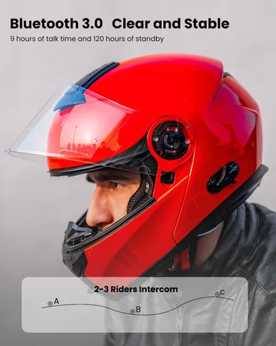 Vista 2 de ILM - Casco de motocicleta con Bluetooth modular, intercomunicación para 2-3 conductores, abatible, de cara completa, con doble visera, aprobado por