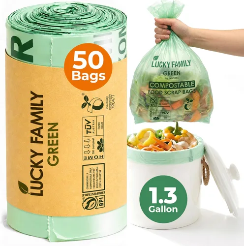 Vista 8 de Bolsas de basura compostables para contenedores de compost de cocina, bolsas de compost pequeñas de 1.3 galones para contenedor de encimera, bolsas