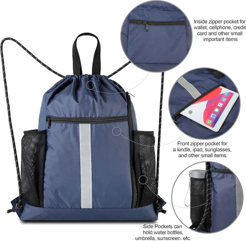 Vista 4 de BeeGreen Mochila deportiva con cordón y compartimento para zapatos y dos soportes para botellas de agua