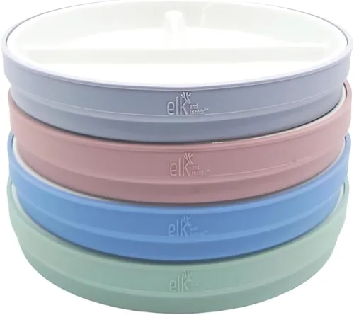 Vista 14 de Elk and Friends platos para niños de porcelana divididos de 6.7" con fundas de silicona Adecuados para bebés/niños/niños pequeños Apto