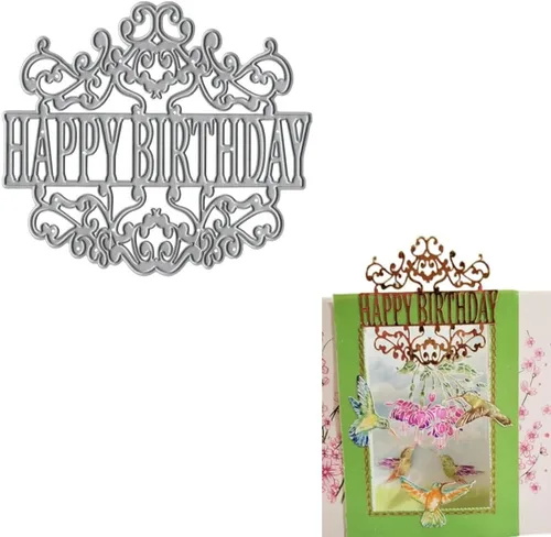 Vista 4 de 4 piezas troqueladas para hacer tarjetas, troqueles de corte de feliz cumpleaños Supplies DIY Die Cutters Card Making Stencil Embossing Tool
