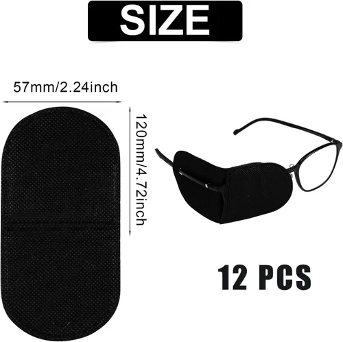 Vista 2 de 12 parches para ojos, parches para ojos de gran tamaño, reutilizables, no tejidos, para adultos y niños, ojo perezoso, ambliopía, estrabismo (negro)