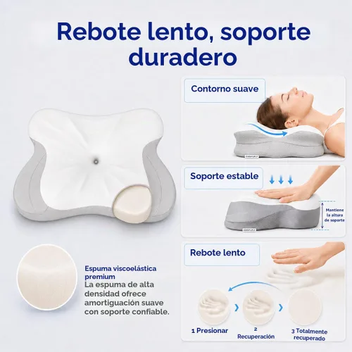 Vista 8 de Almohada cervical para el cuello para dormir, almohada ergonómica para dormir acogedora, almohada de espuma viscoelástica sin olor para dormir
