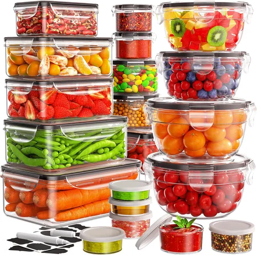 Vista 11 de Juego de 34 recipientes de almacenamiento de alimentos con tapas herméticas