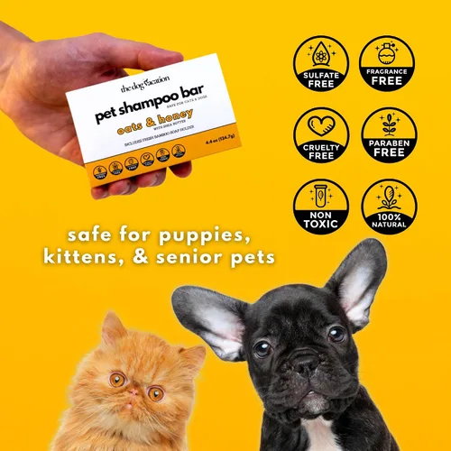 Vista 4 de Champú orgánico para perros, barra de champú natural para mascotas, seguro para perros y gatos, sin fragancia, ecológico, esenciales para cachorros