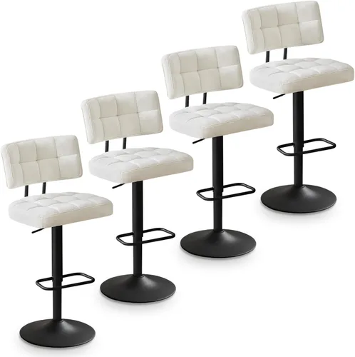 Vista 11 de Juego de 2 taburetes de bar giratorios de altura ajustable, taburetes de barra de tela de lino sin brazos con reposapiés para cocina, hogar, bar