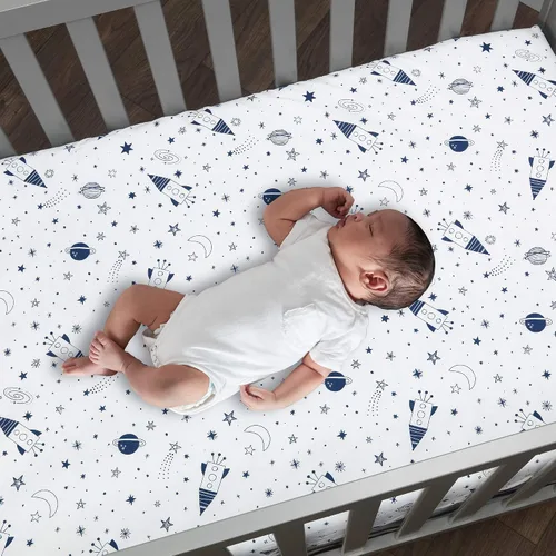 Vista 5 de Lambs & Ivy Sky Rocket - Juego de ropa de cama para cuna de bebé, 5 piezas, galaxia azul y espacio