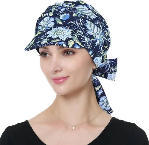 Vista 4 de Alnorm Turbante ajustable 100% algodón con cordones con diseño de bandas de algodón
