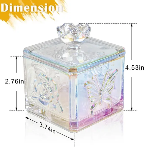 Vista 2 de WHJY Lindo tarro de cristal para dulces con tapa, tarro de cristal iridiscente para escritorio de oficina, platos de dulces coloridos para bufé