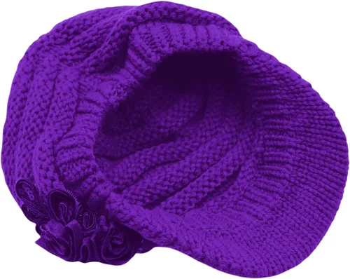Vista 90 de C-US - Gorro de punto cálido para mujer, con visera de ganchillo con acento de flores