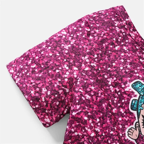 Vista 4 de L.O.L. Surprise! Vestido escalonado para niñas, estampado de figura en capas, un hombro, vestido casual fluido, talla 6-12