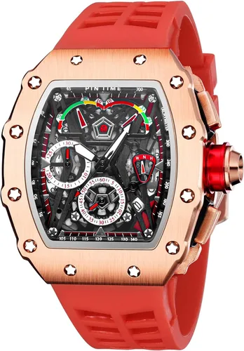 Vista 10 de Relojes de pulsera de lujo Tonneau cuadrados para hombres, analógicos, punk, cronógrafo, únicos, deportivos, con movimiento japonés, diseño luminoso
