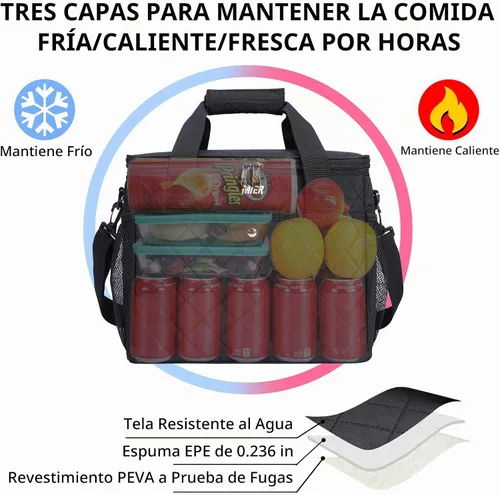 Vista 6 de MIER Bolsa de asas grande con aislamiento térmico y suave de 18 L para Negro
