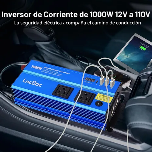 Vista 6 de Inversor de corriente 12v a 110v 1000w: Convertidor de 1000 vatios de CC a CA Inversores de batería para adaptador de cargador de coche con enchufe