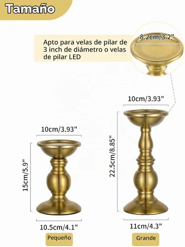 Vista 6 de NUPTIO Pillar Candle Holder Brass: Gold Tall Candles Stand for 3" Pillars Latón