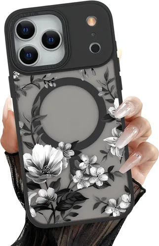 Vista 35 de Compatible con el teléfono 13 Pro - Funda magnética mate translúcida, de lujo, a prueba de golpes, magnética y con bonito patrón de flores, carcasa