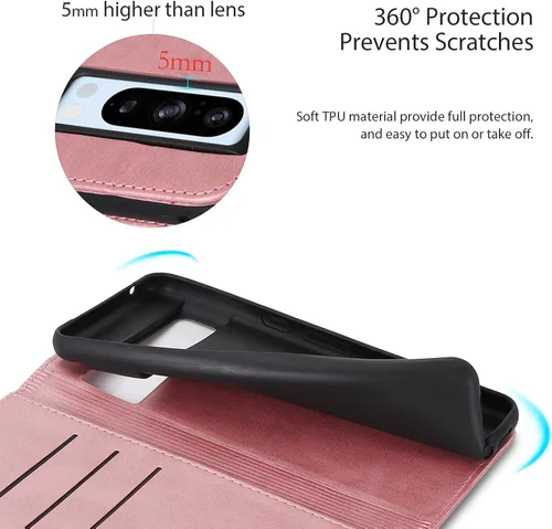 Vista 5 de Havaya Funda tipo cartera para Google Pixel 8 Pro con tarjetero y ranuras para tarjetas de crédito, color oro rosa