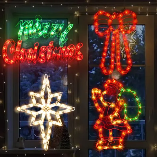 Vista 14 de Luces de silueta de ventana de Navidad de 14 pulgadas, escultura de Navidad de 50 litros, incluye: estrella x1