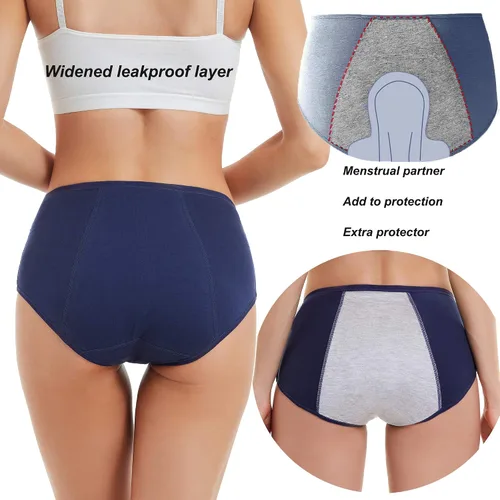 Vista 5 de HATSURE Ropa interior para el período para mujer, a prueba de fugas, de algodón, para la noche, bragas menstruales (paquete múltiple)