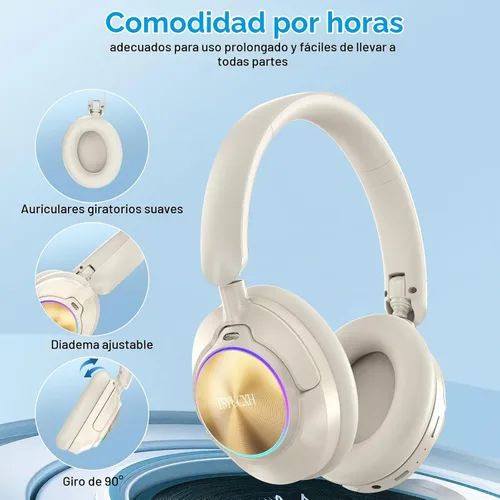 Vista 6 de Auriculares inalámbricos Bluetooth con cancelación de ruido con micrófono, tiempo de reproducción de 65 horas, llamadas claras, ajuste cómodo