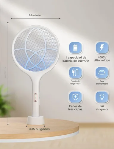 Vista 5 de YISSVIC Matamoscas eléctrico de 4000 V, raqueta matamoscas de insectos de doble modo con luz de mosquitos morada recargable para interiores, hogar
