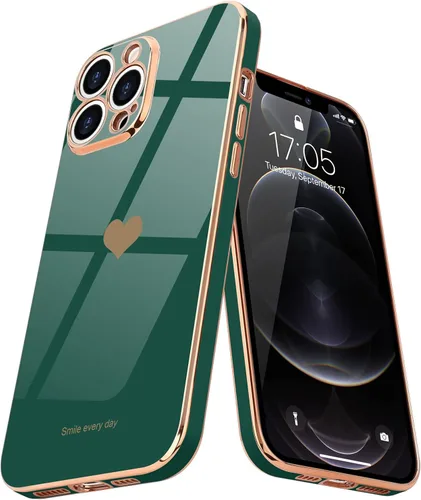 Vista 15 de Teageo Funda para iPhone 12 Pro para mujeres y niñas, diseño de corazón de amor, cubierta trasera suave, protección completa de la cámara, Negro