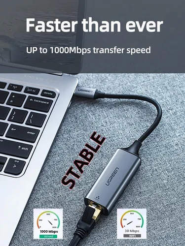 Vista 7 de Adaptador USB C a Gigabit Ethernet, adaptador de red LAN RJ45 Plug and Play de 1 Gbps, carcasa de aluminio, compatible con Thunderbolt 3/4