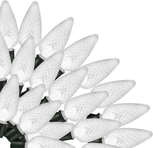 Vista 7 de Brite Star Luz facetada C6 de 80 Lt LED con cable verde, blanco puro