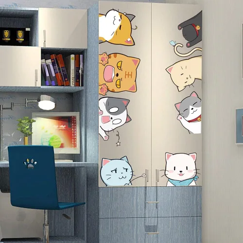 Vista 3 de Calcomanías de pared con diseño de gato lindo, decoración de despegar y pegar para habitación de los niños (colección de gatos grandes, PVC opaco)