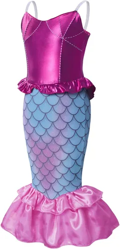 Vista 9 de HenzWorld Mermaid Princess Costume Dress up Outfit Birthday Party Spaghetti Strap Fish Skirt Accessories Jewelry Pink