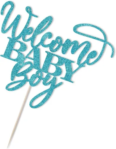 Vista 6 de Kaoenla Decoración para pastel de bienvenida de bebé niño con purpurina azul, decoración de fiesta de revelación de género para recién nacidos