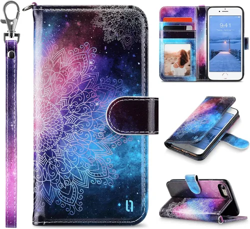 Vista 15 de ULAK Funda tipo cartera para iPhone SE (2022)/SE (2020)/8/7, tarjetero con Brillo