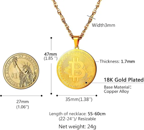 Vista 6 de PROSTEEL Bitcoin - Collar con colgante digital de criptomonedas criptomonedas dinero mundial collar de Bitcoin Simbol regalo para élella